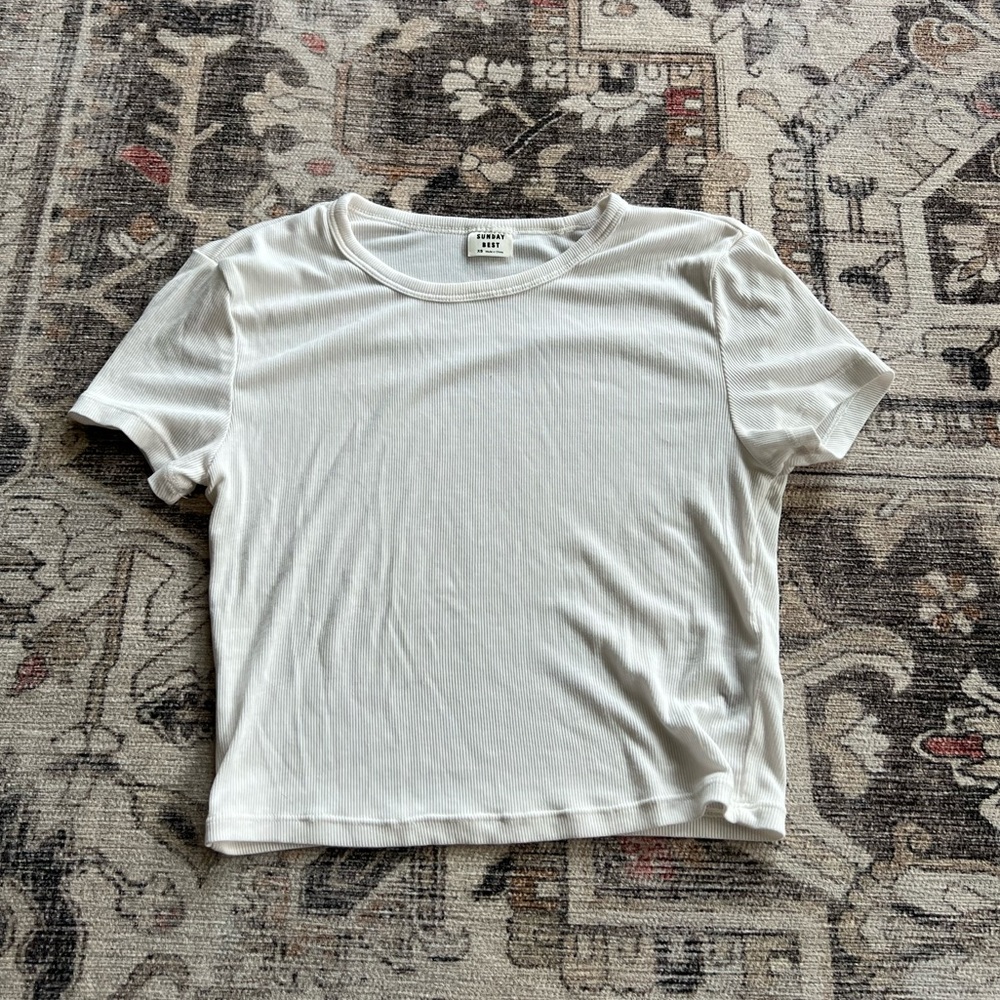 Aritzia Sunday Best Ribbed Crop Top - Cream / White